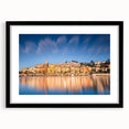 Extra large, textured abstract art print of colorful Monaco scenery on a framed black mat, ideal for living room decor.