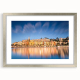 Extra large abstract art print featuring textured scenery of Monaco in silver frame, ideal for living room decor.