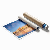 Extra large rolled print of a serene Monaco scenery with floral accents in pastel shades, ideal for classy bathroom wall art.