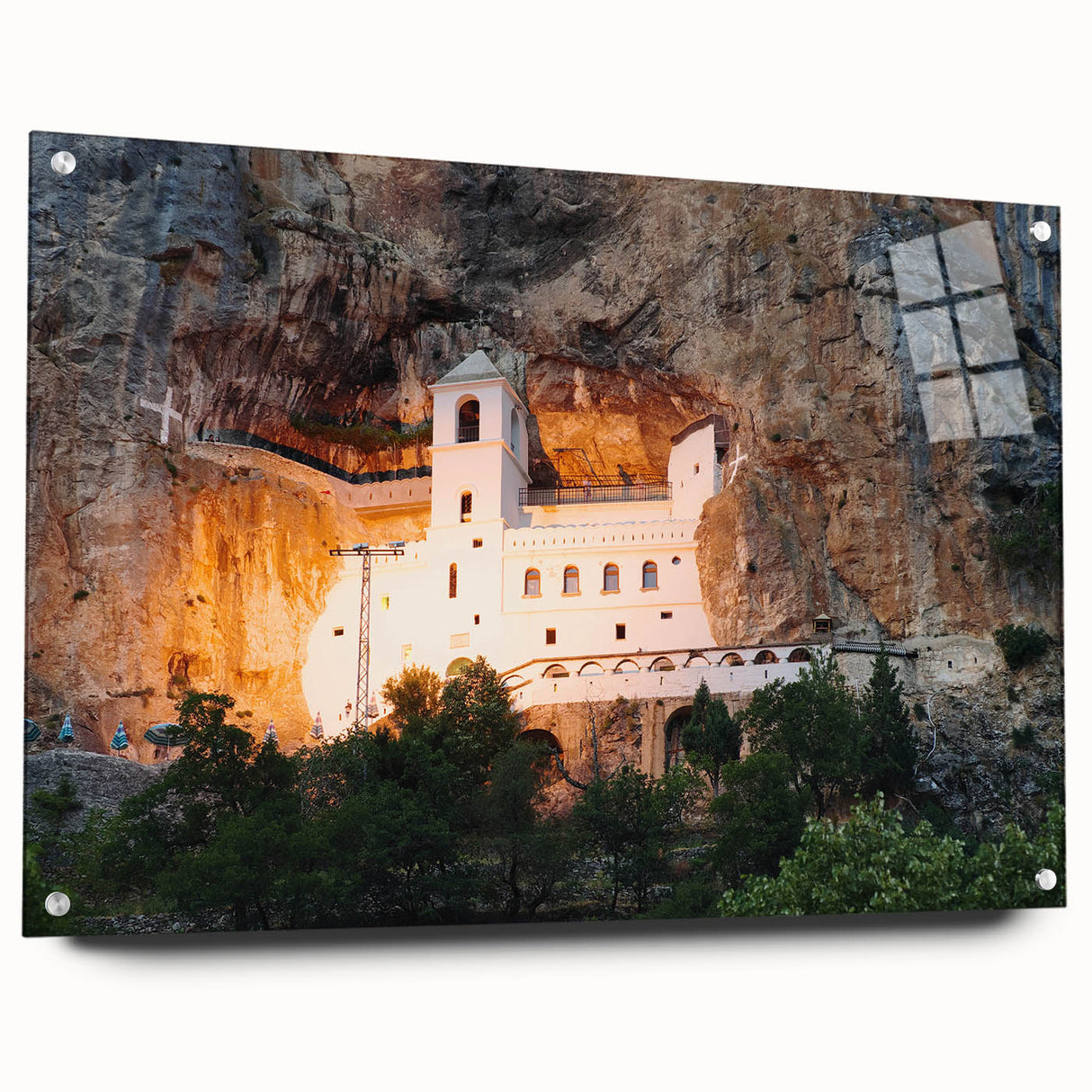Acrylic print of a Montenegro landscape in vibrant colors, ideal for dining room decor.