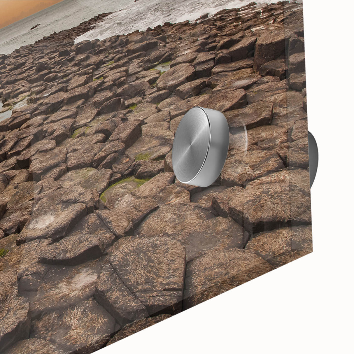 Large abstract wall art depicting the Northern Ireland scenery in muted earth tones on acrylic glass.