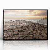 Large abstract wall art depicting a Northern Ireland scenery in muted earth tones on a framed acrylic.