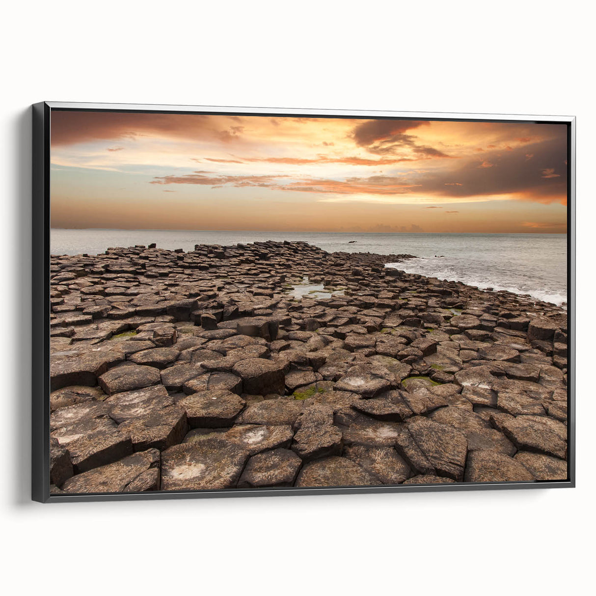 Black and white landscape art of Northern Ireland on framed canvas, ideal for bedroom decor.
