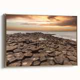 Framed canvas wall art depicting a vintage-style landscape of Northern Ireland, featuring muted earth tones.