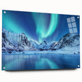 Acrylic print of a serene Norwegian landscape in muted green and blue tones, ideal for bedroom or dining room decor.