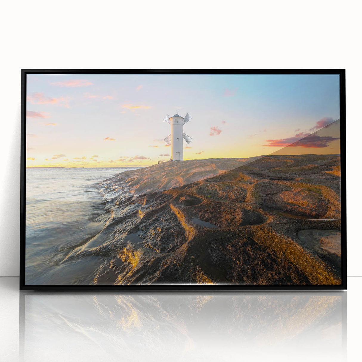 Large abstract wall art depicting a European scenery in muted earth tones on a framed acrylic.