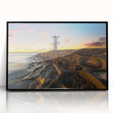 Large abstract wall art depicting a European scenery in muted earth tones on a framed acrylic.