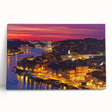 Black and white stretched canvas of Porto, Portugal cityscape, ideal for kitchen wall art.