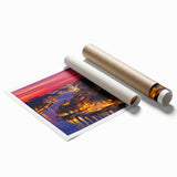 Extra large rolled print of Porto, Portugal with vibrant floral accents, ideal for classy bathroom wall art.