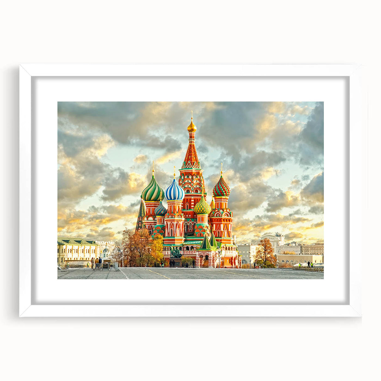 Textured art of Moscow skyline in muted gray and blue tones on a white framed canvas, ideal for bedroom wall decor.