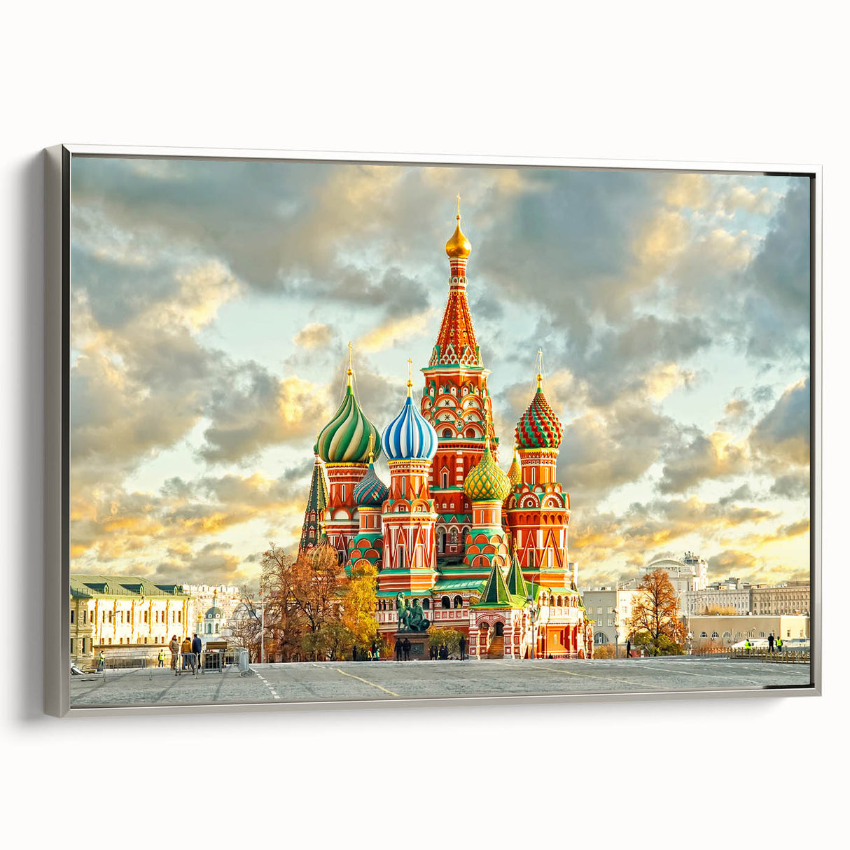 Framed canvas of a muted color vintage landscape painting depicting Moscow, ideal for living room decor.
