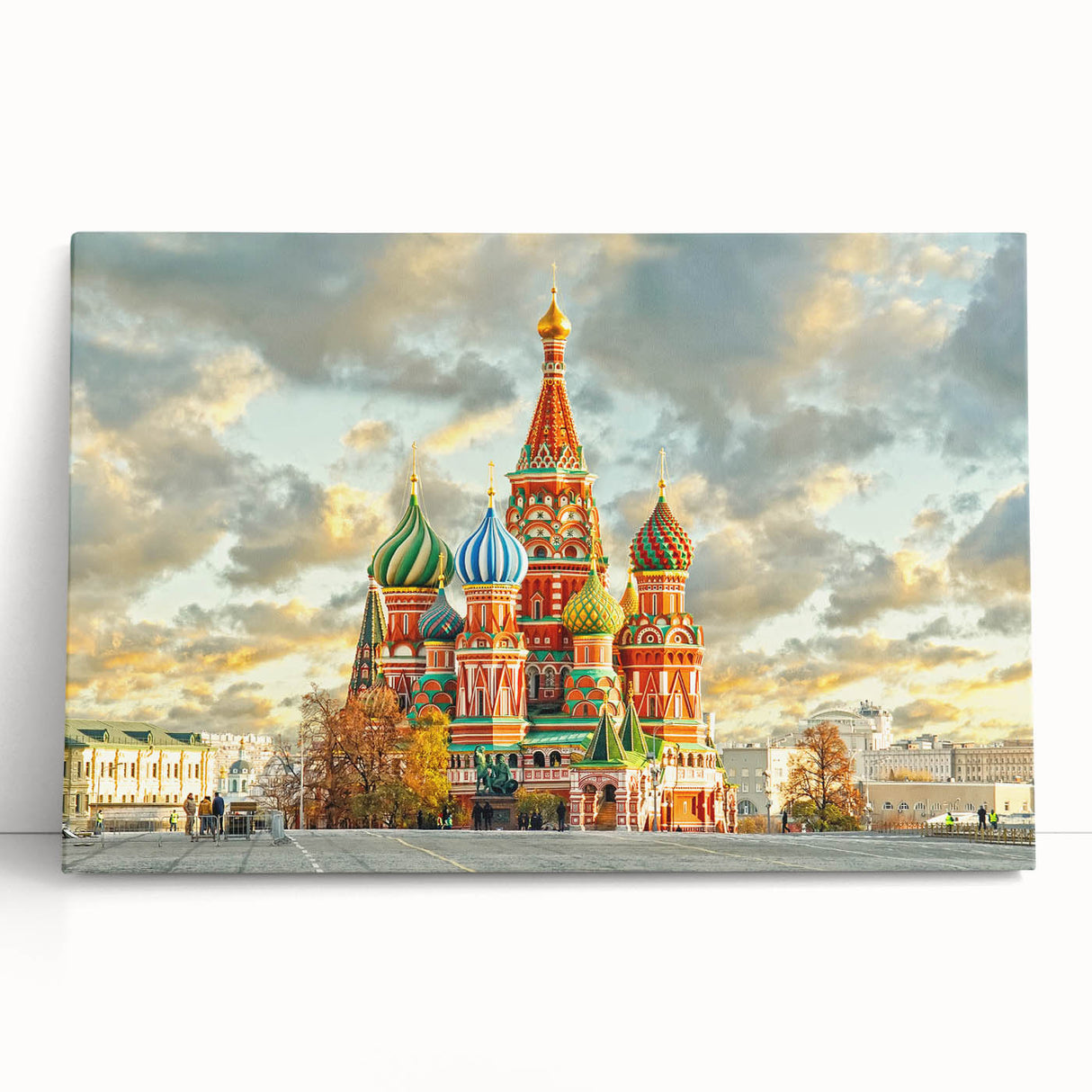 Black and white photo of Moscow skyline on large stretched canvas, ideal for kitchen wall art.