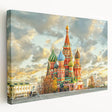 Large stretched canvas featuring a scenic view of Moscow architecture in muted earth tones, ideal for kitchen wall art.