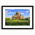 Extra large abstract art print of a colorful, textured European cityscape on a black framed canvas.