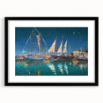 Extra large abstract art print of Sochi landscape in colorful, textured style on framed black mat.