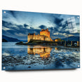 Acrylic print of a Scottish landscape, featuring muted green and blue tones, ideal for dining room decor.