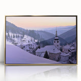 Art deco poster of a European cityscape in muted gold tones on framed acrylic, ideal for modern art wall decor.