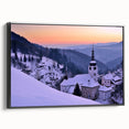 Black and white framed canvas of a Slovakian landscape, ideal for bedroom wall art.