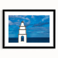 Extra large abstract art print of colorful, textured scenery, in a black frame with mat, ideal for living room decor.