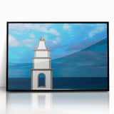 Large abstract wall art depicting a vibrant European scenery in the Canary Islands, framed in black acrylic.