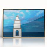 Art deco poster of a European scenery on the Canary Islands, rendered in muted gold tones on a framed acrylic panel.
