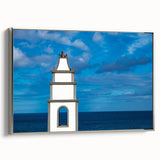 Landscape art painting of a scenic view in the Canary Islands, with vivid blue and green tones on a framed canvas.
