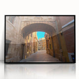 Large abstract wall art depicting a vibrant, colorful streetscape of Valencia, Spain, printed on framed acrylic.