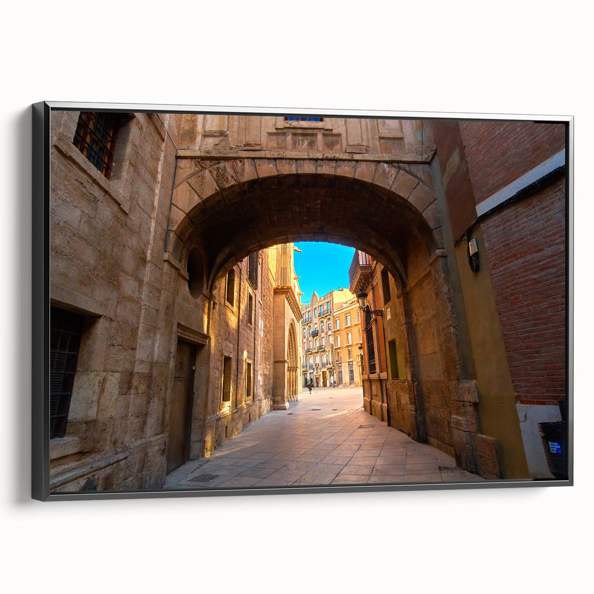Black and white framed canvas of a vintage-style Valencia landscape, ideal for bedroom wall art.