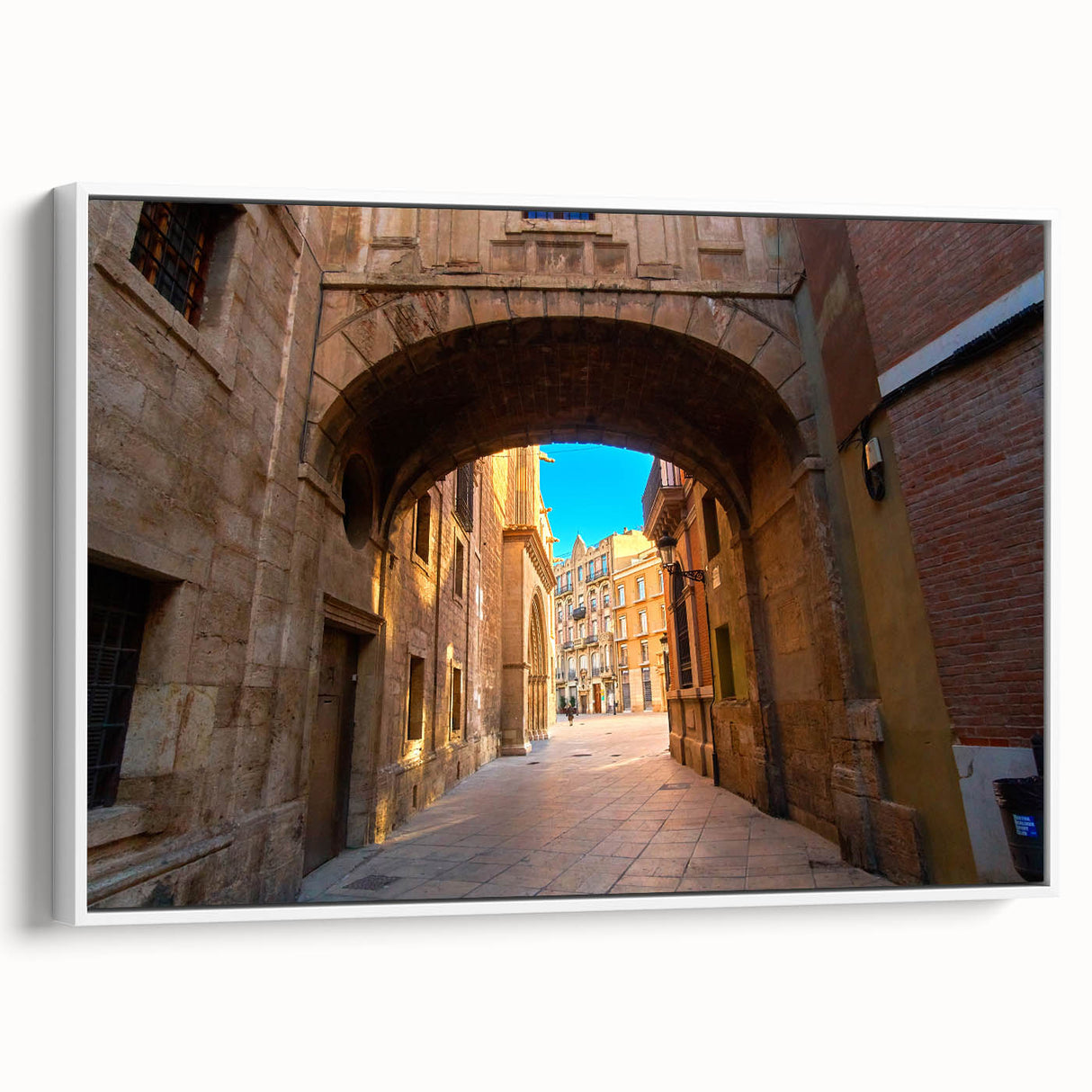 Vintage poster art of Valencia scenery on a framed canvas, featuring colorful art in a large format.