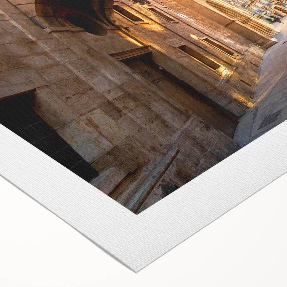 Art deco poster of Valencia scenery with muted earth tones on rolled canvas, suitable for dining room wall art.