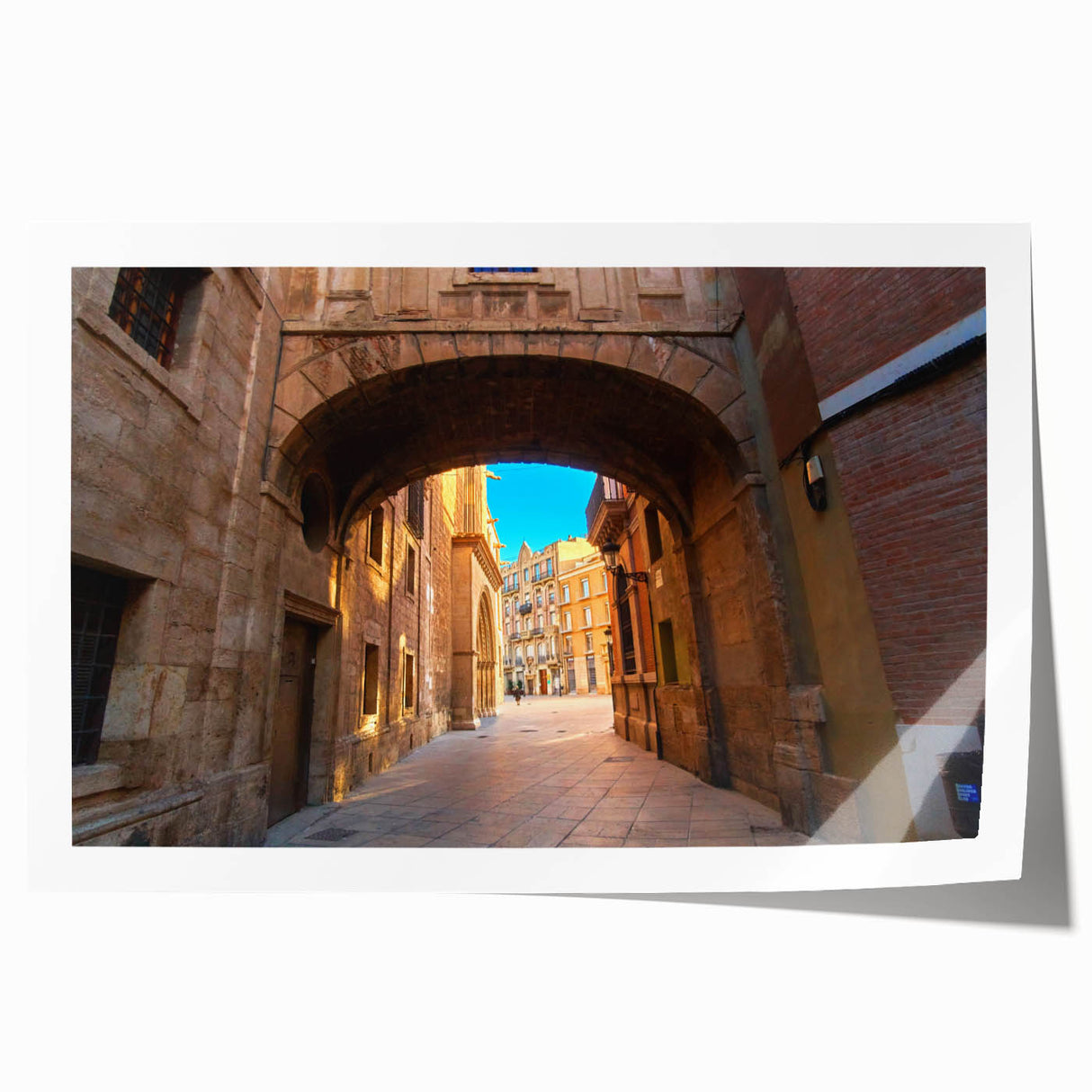 Extra large rolled print of a Valencia scenery with vibrant floral elements, ideal for art wall dining room.