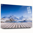 Acrylic print of a large abstract Swiss landscape in muted earth tones, ideal for dining room decor.