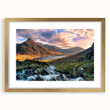 Abstract art print of a Welsh landscape in muted earth tones on a textured, extra large framed canvas.