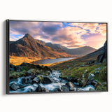 Framed canvas of a black and white vintage landscape painting depicting Welsh scenery, ideal for bedroom decor.