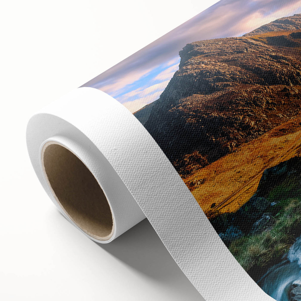Art deco poster of a serene Welsh landscape in soft pastel shades on rolled canvas, ideal for nursery wall art.