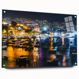 Acrylic print of Acapulco scenery with vivid blue and green hues, ideal for dining room or bedroom decor.
