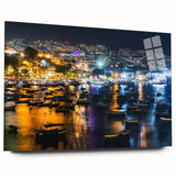 Large abstract wall art of Acapulco scenery in vibrant blue and green hues on acrylic glass.