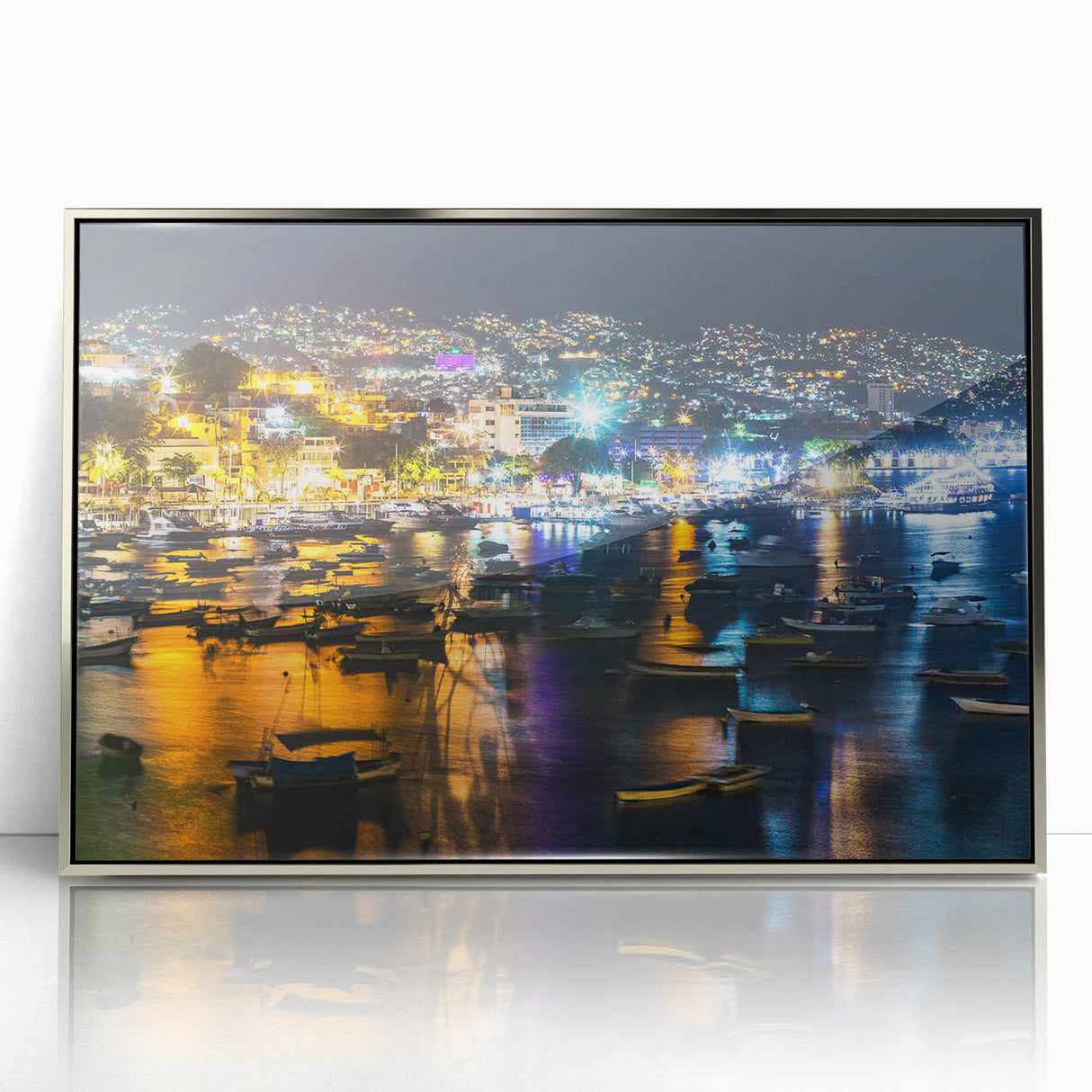 Textured abstract art print of Acapulco scenery in muted earth tones on a silver-framed acrylic, ideal for bedroom art.
