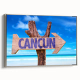 Framed canvas landscape art painting of Cancun scenery in vibrant colors, ideal for living room decor.