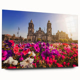 Acrylic print of a large abstract depiction of Mexico City in vibrant colors, ideal for bedroom or dining room art.