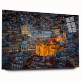 Acrylic print of a large abstract depiction of Guanajuato, Mexico, in vibrant colors.
