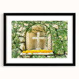 Extra large abstract art print of a vibrant, textured Mexican landscape on a framed canvas, ideal for living room decor.