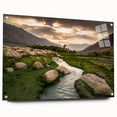 Large abstract wall art depicting a Middle Eastern scenery in muted earth tones on acrylic glass.