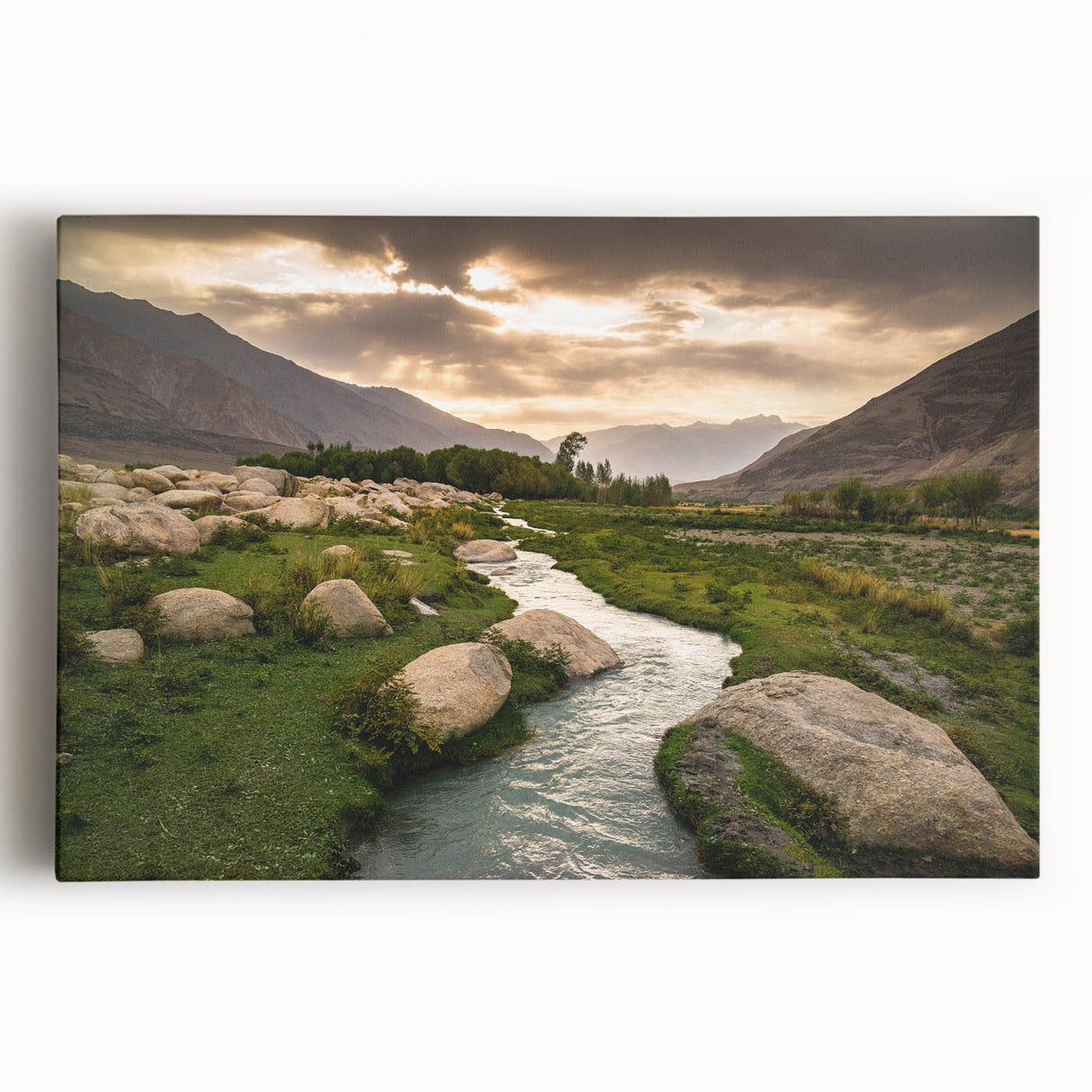 Large black and white stretched canvas of Middle Eastern scenery, ideal for kitchen wall art.