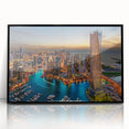 Large abstract wall art of Dubai skyline in muted gray tones on framed acrylic, suitable for modern art wall decor.