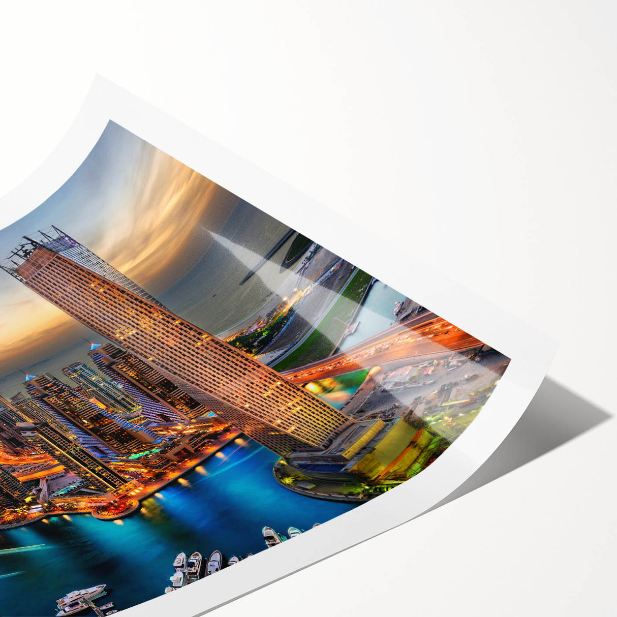 Extra large wall art featuring line art flowers and Dubai skyline, in monochrome tones, ideal for large living room decor.