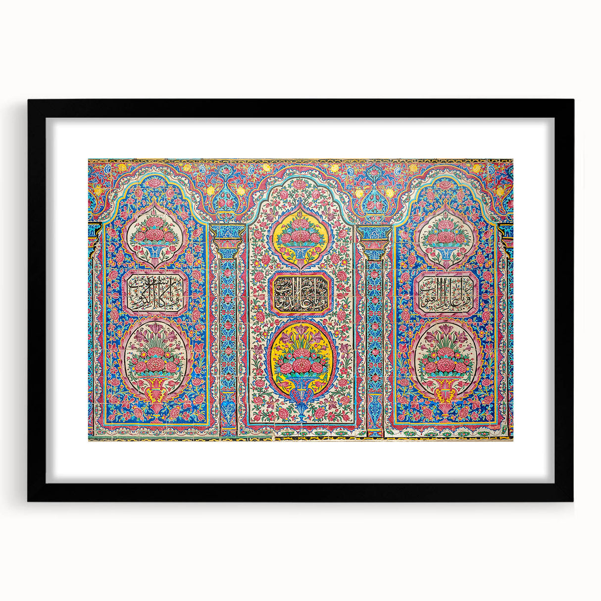 Extra large framed abstract art print depicting a colorful, textured scene inspired by Middle Eastern landscapes.