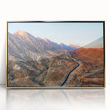 Mid-century modernist style large art print of a Middle Eastern Iraq scenery in gold tones on framed acrylic.