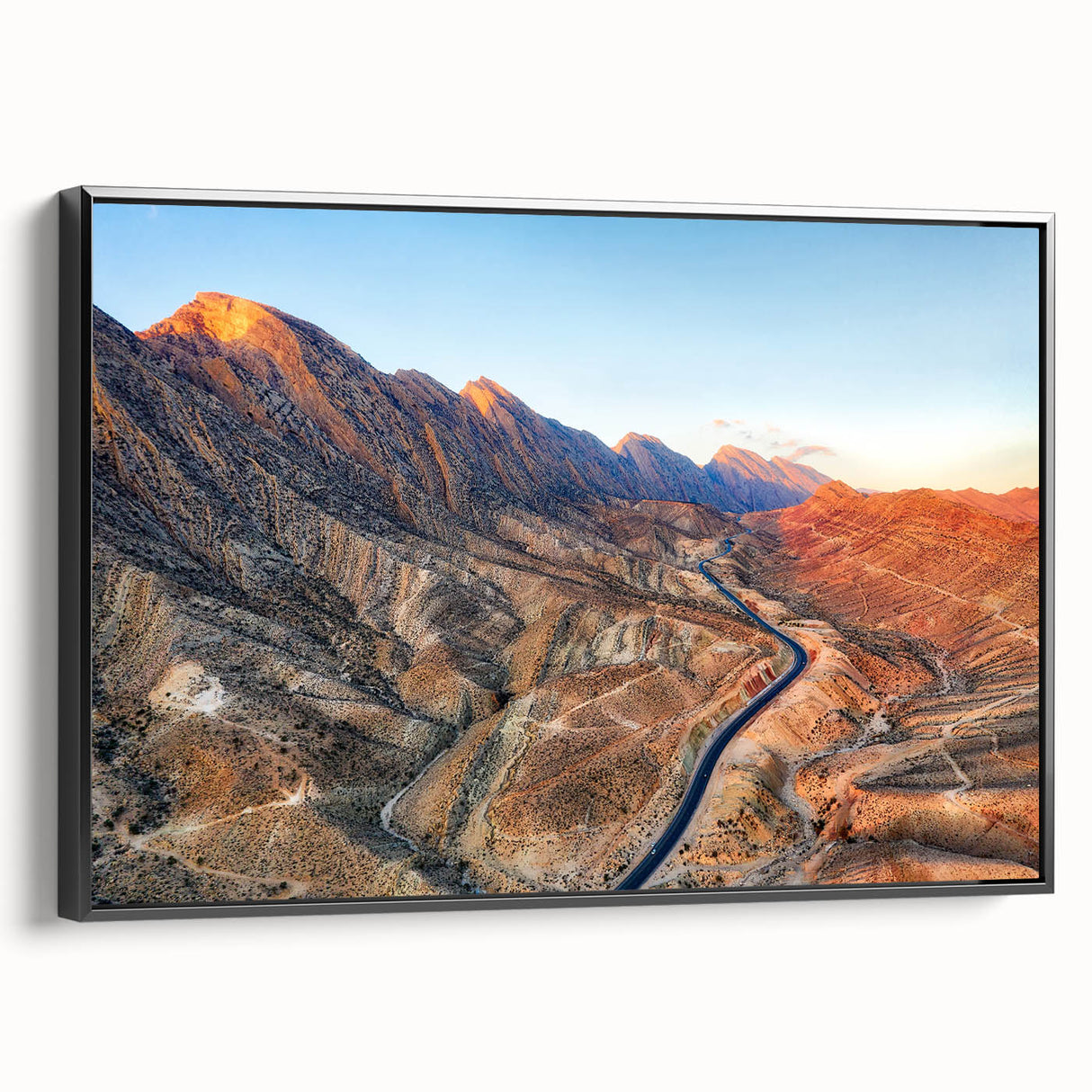 Black and white framed canvas depicting a vintage landscape scene of the Middle East, ideal for bedroom wall decor.