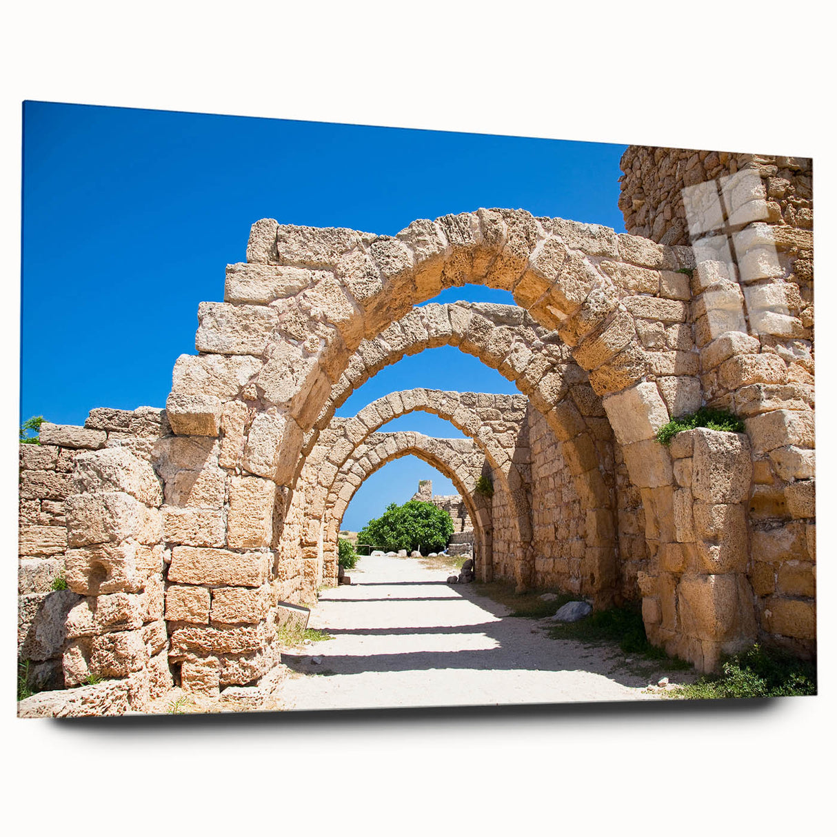 Acrylic print of a large abstract depiction of Jerusalem in muted earth tones, ideal for bedroom or dining room art.